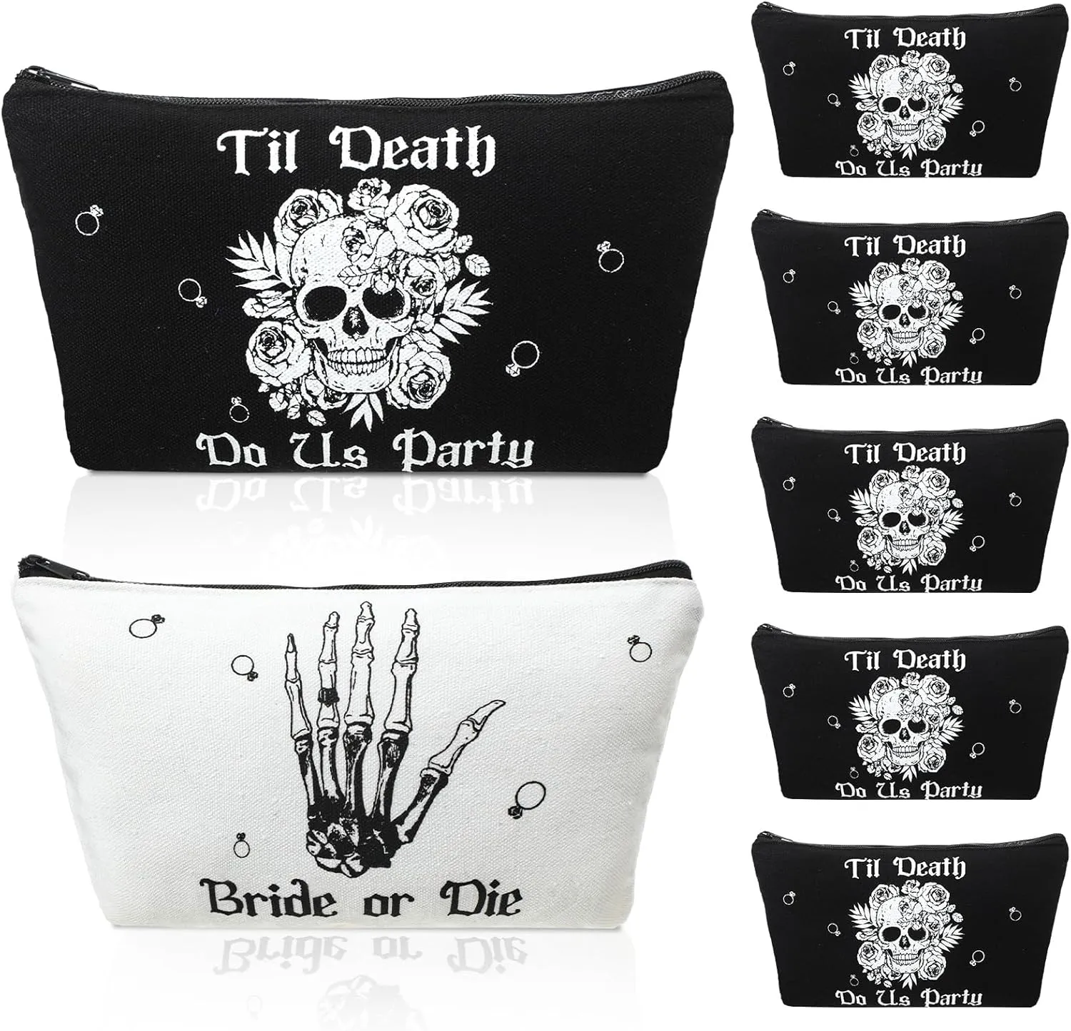 Silkfly 7 Pcs Bride or Die Bachelorette Party Makeup Bag Till Death Cosmetic Bags for Gothic Halloween Bridal Shower Supplies