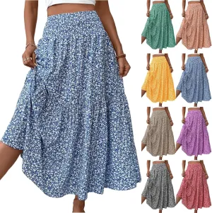Skirts for Women Summer Comfy High Elastic Waist Maxi Skirt Casual Trendy Flowy Ruffle Printed A Line Boho Cute Skirts