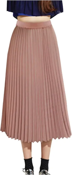 Skirts for Women Womens Solid Pleated Elegant Midi Elastic Waist Maxi Skirt