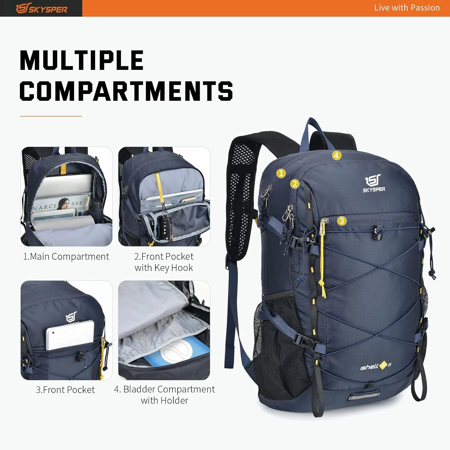 SKYSPER Packable Hiking Backpack 30L Lightweight Daypack Travel Backpacks for Women MenBlue