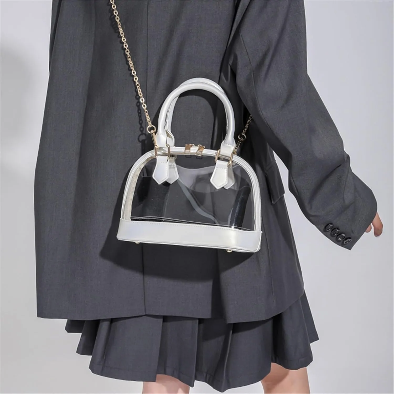 Small Clear Jelly Bags Top Handle Shoulder Crossbody Bags PVC Handbags Purses Satchel(White)