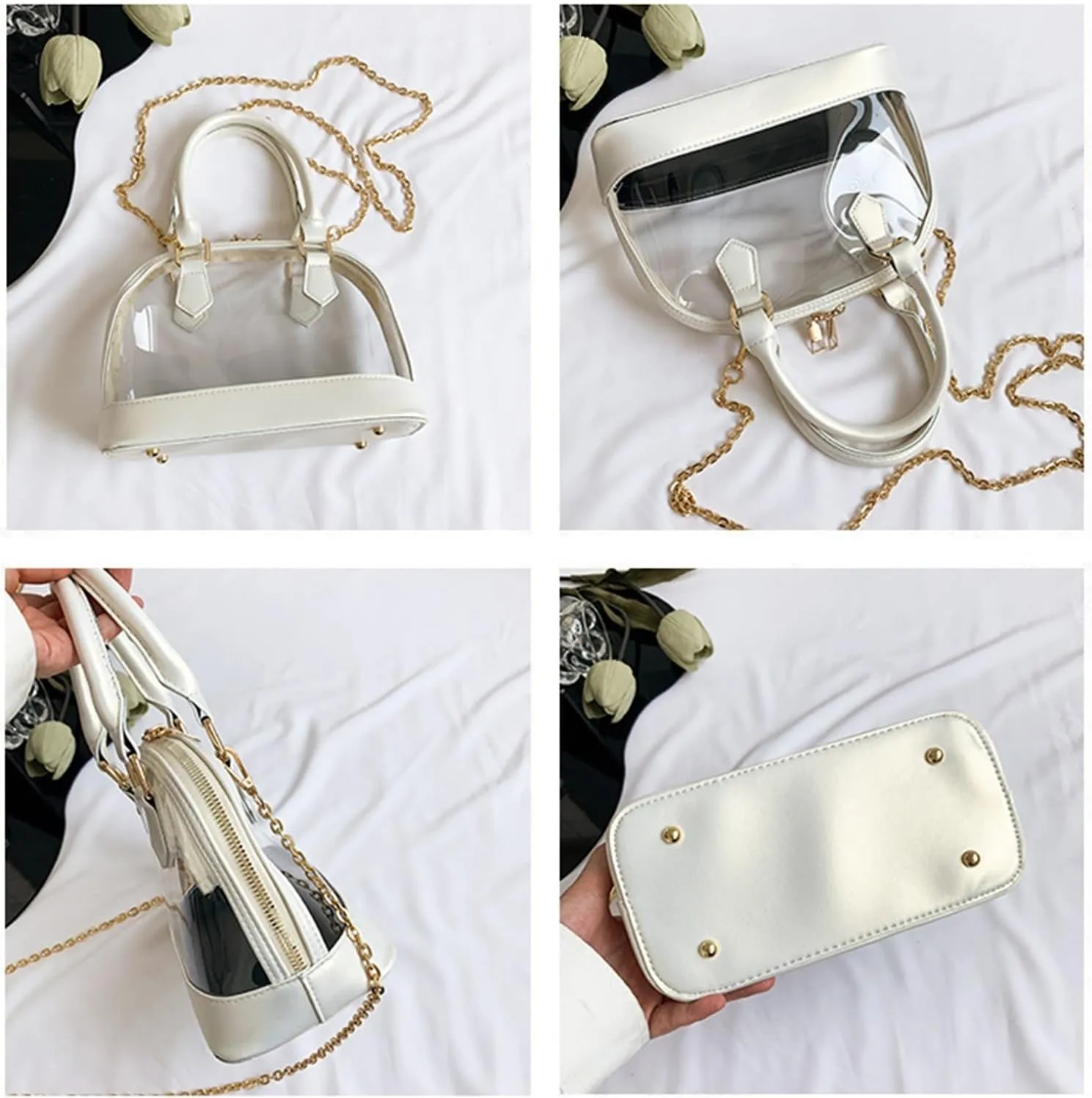 Small Clear Jelly Bags Top Handle Shoulder Crossbody Bags PVC Handbags Purses Satchel(White)