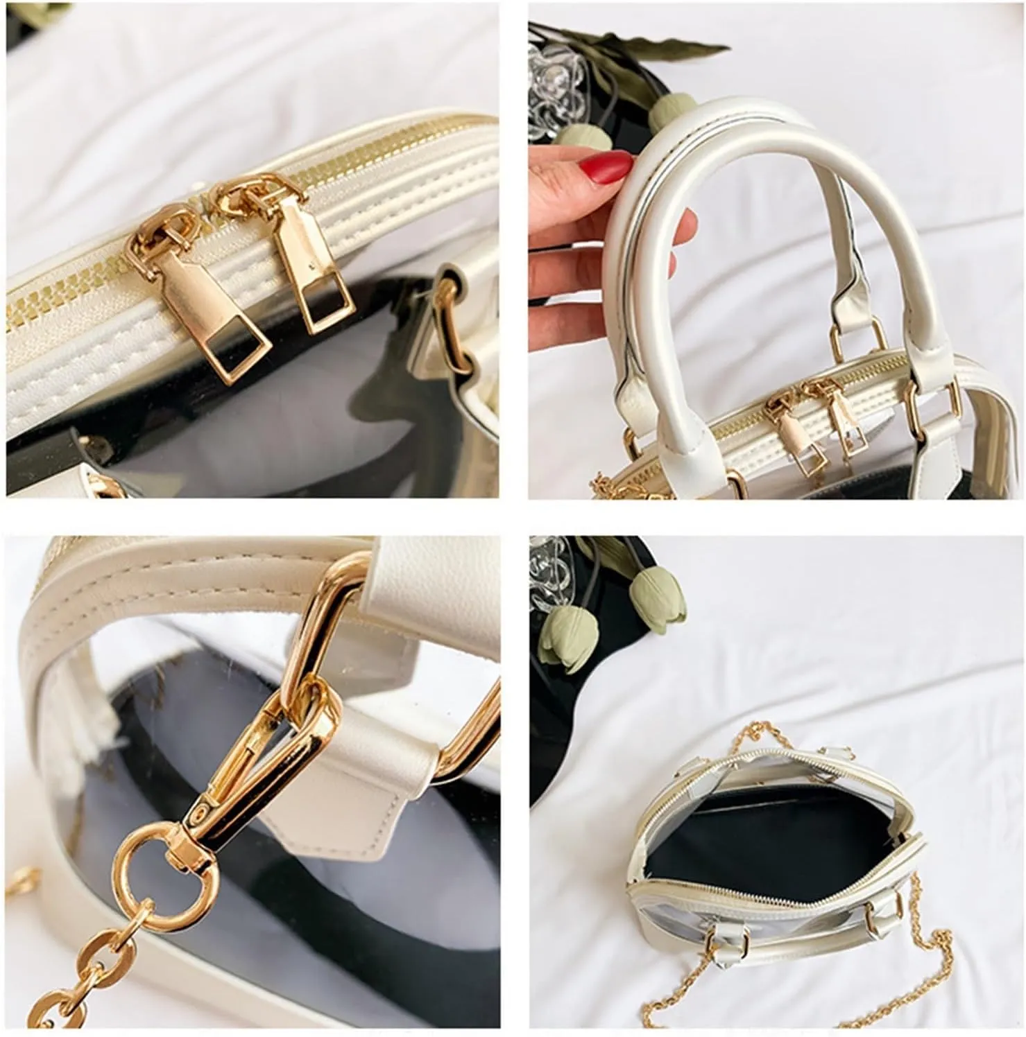 Small Clear Jelly Bags Top Handle Shoulder Crossbody Bags PVC Handbags Purses Satchel(White)