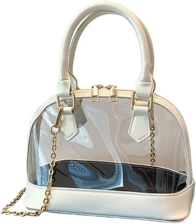 Small Clear Jelly Bags Top Handle Shoulder Crossbody Bags PVC Handbags Purses Satchel(White)