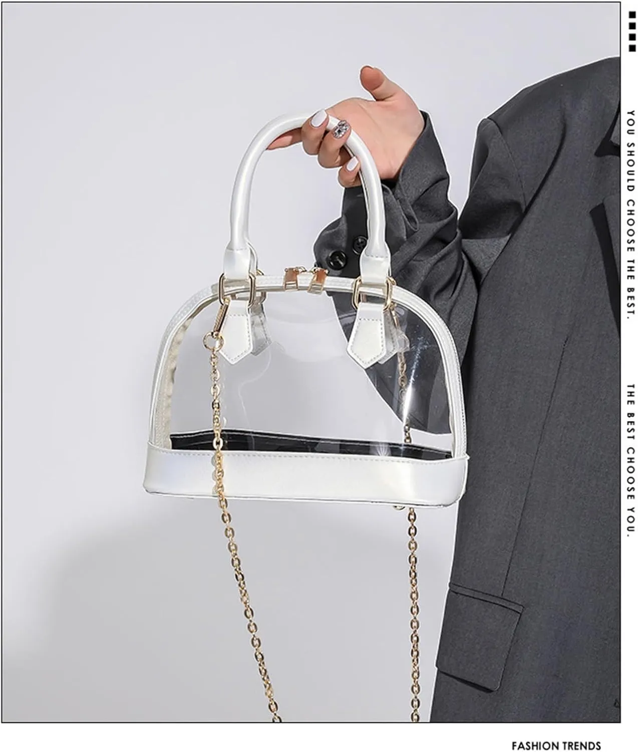Small Clear Jelly Bags Top Handle Shoulder Crossbody Bags PVC Handbags Purses Satchel(White)