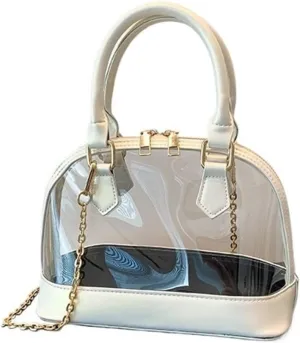 Small Clear Jelly Bags Top Handle Shoulder Crossbody Bags PVC Handbags Purses Satchel(White)