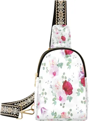 Small Sling Bag Waist Packs Leather Crossbody Packs Chest Bag Beautiful Flower for Women Travel Belt Purse
