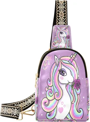Small Sling Bag Waist Packs Leather Crossbody Packs Chest Bag Believe Magic Unicorn for Women Travel Belt Purse