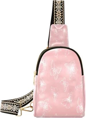 Small Sling Bag Waist Packs Leather Crossbody Packs Chest Bag Butterfly for Women Travel Belt Purse