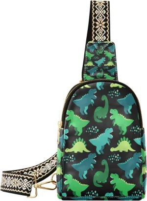 Small Sling Bag Waist Packs Leather Crossbody Packs Chest Bag Childish Dinosaur for Women Travel Belt Purse