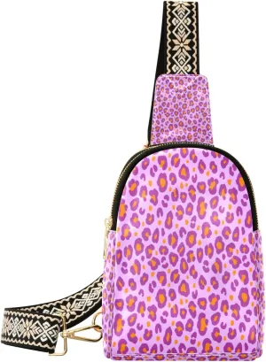 Small Sling Bag Waist Packs Leather Crossbody Packs Chest Bag Colorful Leopard for Women Travel Belt Purse