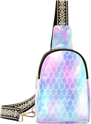 Small Sling Bag Waist Packs Leather Crossbody Packs Chest Bag Colorful Scales for Women Travel Belt Purse