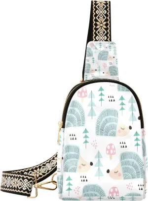 Small Sling Bag Waist Packs Leather Crossbody Packs Chest Bag Cute Hedgehog for Women Travel Belt Purse