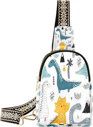 Small Sling Bag Waist Packs Leather Crossbody Packs Chest Bag Dino in Scandinavian Style for Women Travel Belt Purse