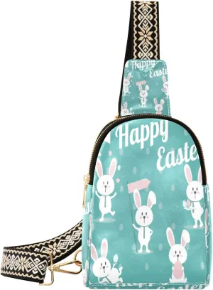 Small Sling Bag Waist Packs Leather Crossbody Packs Chest Bag Easter Rabbit for Women Travel Belt Purse