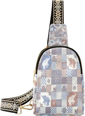 Small Sling Bag Waist Packs Leather Crossbody Packs Chest Bag Grid Elephant for Women Travel Belt Purse