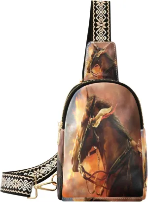 Small Sling Bag Waist Packs Leather Crossbody Packs Chest Bag Horse Sunset for Women Travel Belt Purse