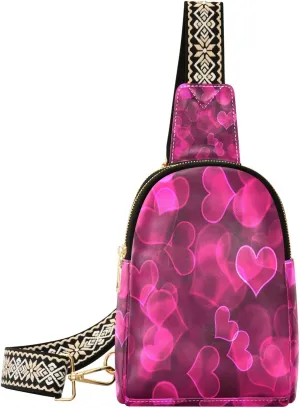 Small Sling Bag Waist Packs Leather Crossbody Packs Chest Bag Hot Pink Heart for Women Travel Belt Purse