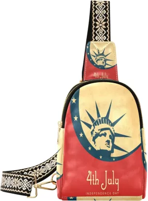 Small Sling Bag Waist Packs Leather Crossbody Packs Chest Bag Independence Day Statue Of Liberty for Women Travel Belt Purse