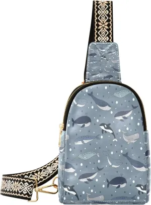 Small Sling Bag Waist Packs Leather Crossbody Packs Chest Bag Sea Shark for Women Travel Belt Purse