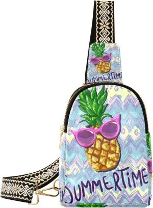 Small Sling Bag Waist Packs Leather Crossbody Packs Chest Bag Tropical Summer Pineapple for Women Travel Belt Purse