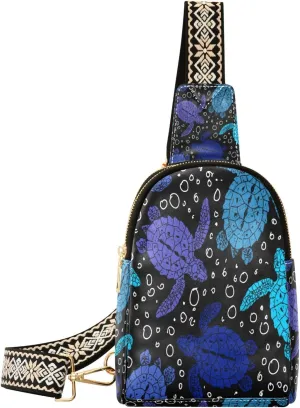 Small Sling Bag Waist Packs Leather Crossbody Packs Chest Bag Turtle Marine Pattern for Women Travel Belt Purse