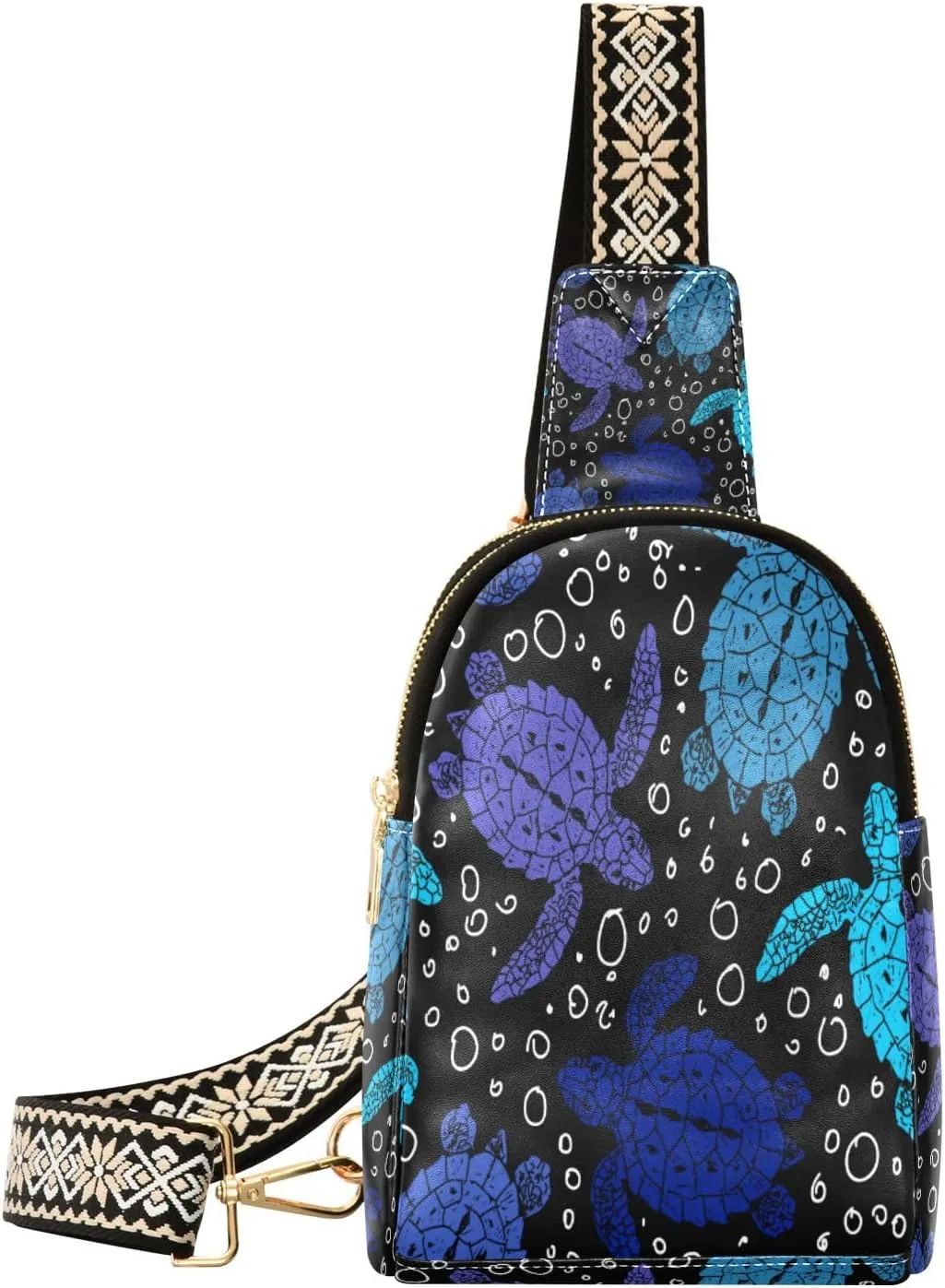 Small Sling Bag Waist Packs Leather Crossbody Packs Chest Bag Turtle Marine Pattern for Women Travel Belt Purse