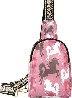 Small Sling Bag Waist Packs Leather Crossbody Packs Chest Bag Unicorn Shadow for Women Travel Belt Purse