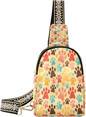 Small Sling Bag Waist Packs Leather Crossbody Packs Chest Bag Vector Seamless Pattern with Animal Paws for Women Travel Belt Purse