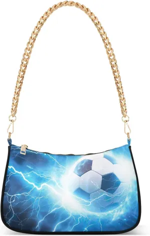 Soccer Ball Blue Lightning Hand Bag for Womens, Cute Shoulder Bags for Women