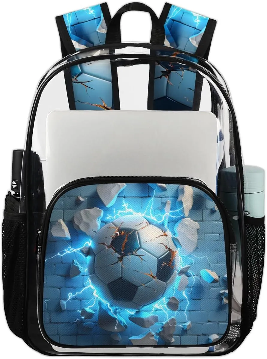 Soccer Heavy Duty Clear Backpack Cool Soccer Large See Through Backpacks PVC Transparent Backpack Clear Bag for Women Men Security Stadium Work Travel Events Concert