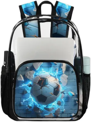 Soccer Heavy Duty Clear Backpack Cool Soccer Large See Through Backpacks PVC Transparent Backpack Clear Bag for Women Men Security Stadium Work Travel Events Concert