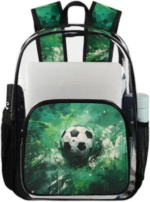 Soccer Heavy Duty Clear Backpack Soccer Tie Dye Large See Through Backpacks PVC Transparent Backpack Clear Bag for Women Men Security Stadium Work Travel Events Concert