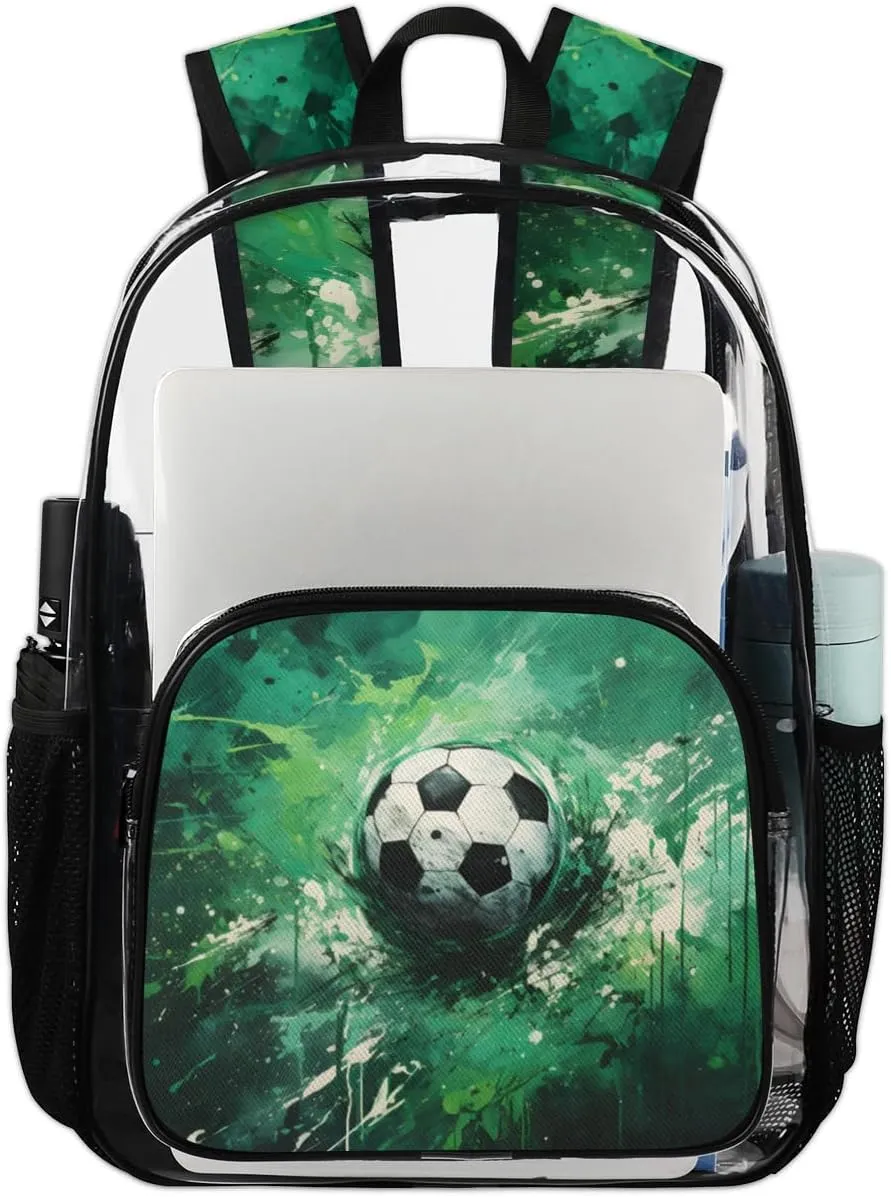 Soccer Heavy Duty Clear Backpack Soccer Tie Dye Large See Through Backpacks PVC Transparent Backpack Clear Bag for Women Men Security Stadium Work Travel Events Concert