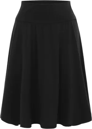 Solid Color Skirts for Women High Waisted Elastic Waist Midi Length Casual Skirt with Flowy Silhouette and Lightweight Fabric