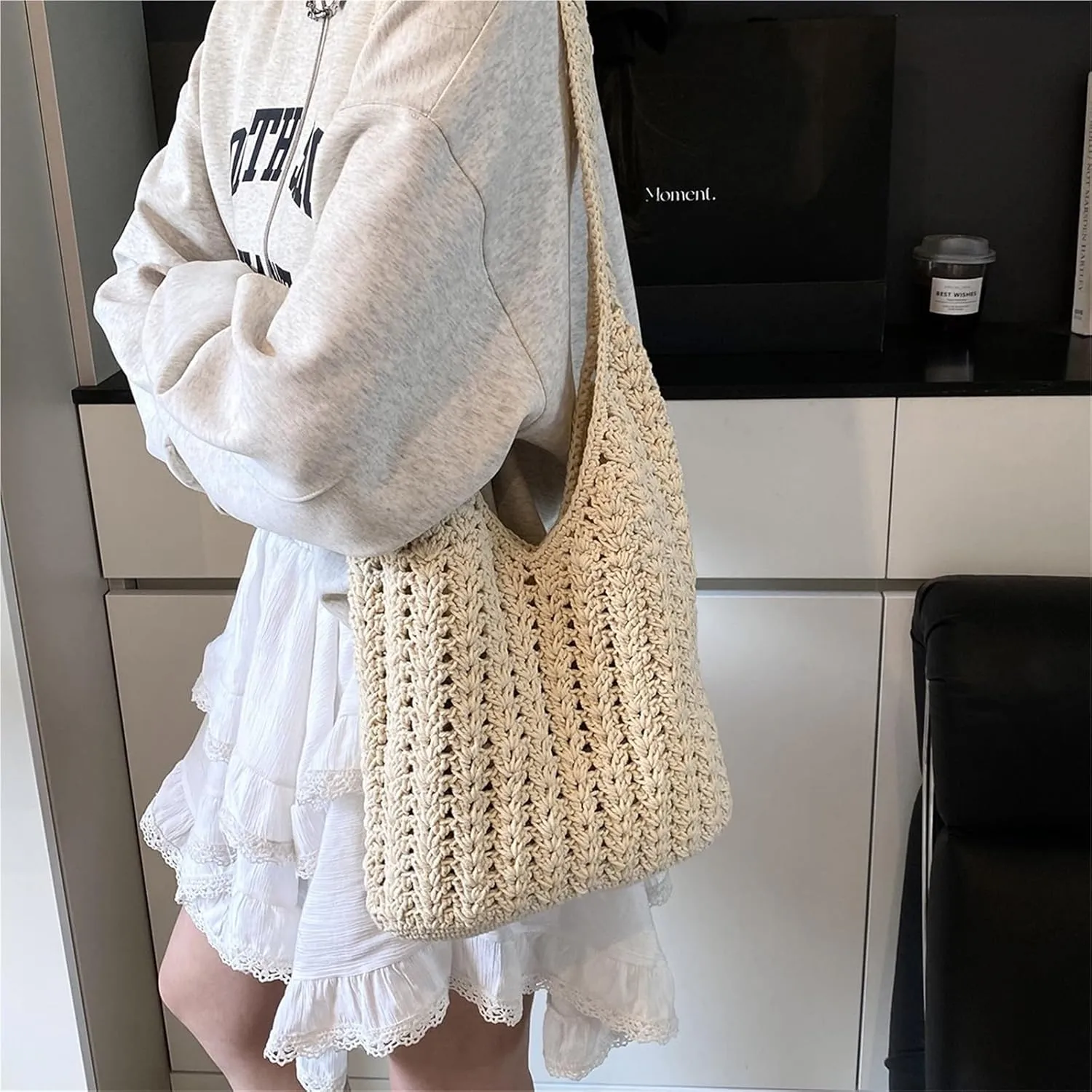 Straw Woven Bag Summer Korean Style New Bucket Single Shoulder Beach Women's Grass Woven Bag