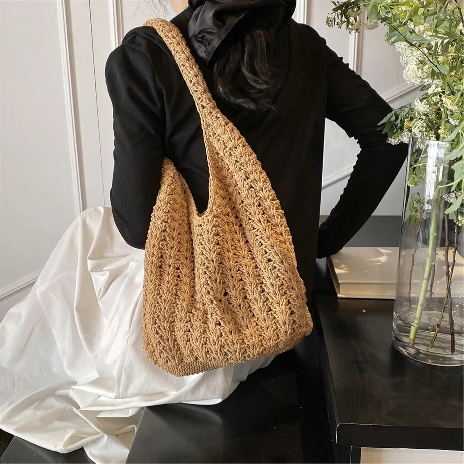 Straw Woven Bag Summer Korean Style New Bucket Single Shoulder Beach Women's Grass Woven Bag