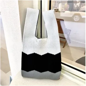 Striped Design Ladies Knitting Handbag Large Capacity Shopping Tote Autumn Winter Contrast Color (Color : B, Size : 37 * 21cm)
