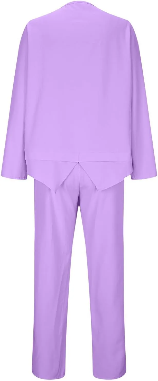 Summer 2 Piece Pants Suit for Women Beach Vacation Clothes Cotton Linen Long Sleeve Shirts Wide Leg Trousers