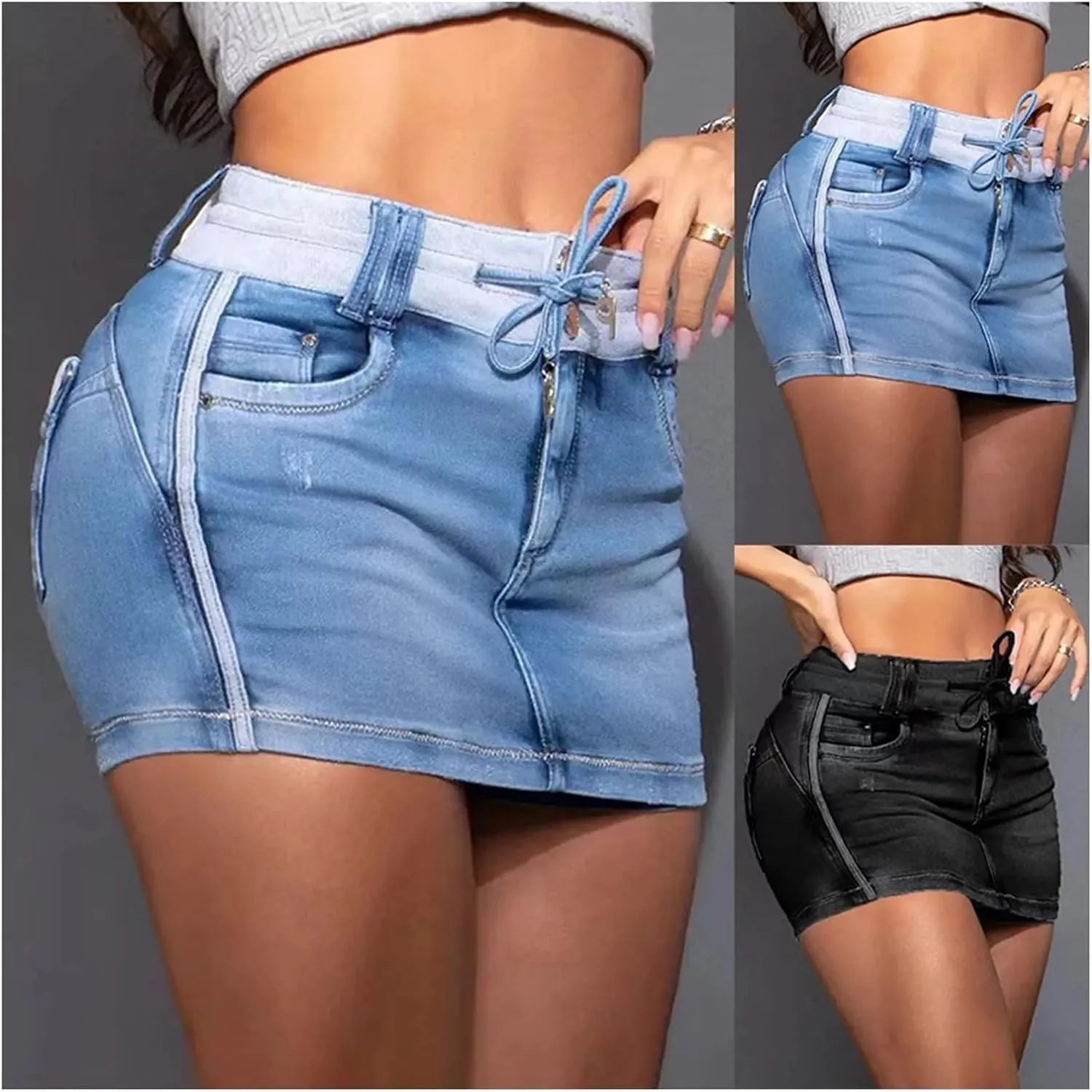 Summer Plus Size Women's Denim Skirt Casual High Waisted Hip Skirt Package Fashion Beach Party Jean Skorts