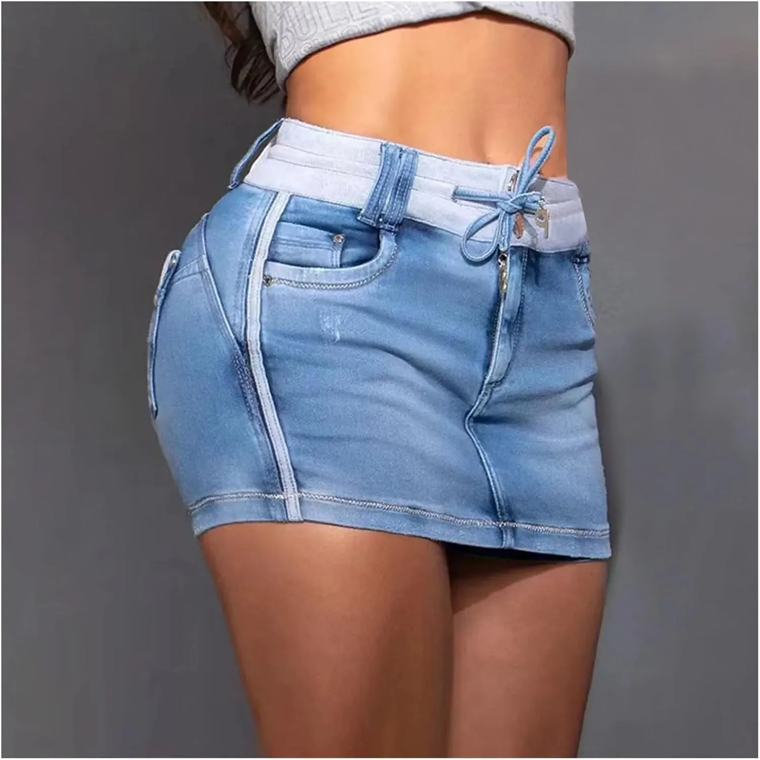 Summer Plus Size Women's Denim Skirt Casual High Waisted Hip Skirt Package Fashion Beach Party Jean Skorts