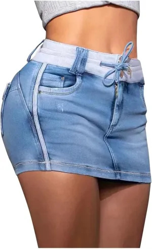 Summer Plus Size Women's Denim Skirt Casual High Waisted Hip Skirt Package Fashion Beach Party Jean Skorts