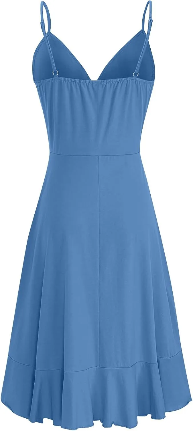 Sundresses for Women,2024 Summer Elegant Sexy Wrap V Neck Sling Party Dress,Trendy Flowy Ruched Ruffle Hem Beach Dress