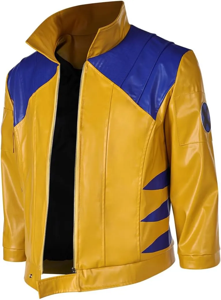 Superhero Costume Jacket for Mens, Duelist Cosplay Coat Yellow Leather Motorcycle Jackets Tops Halloween Suit