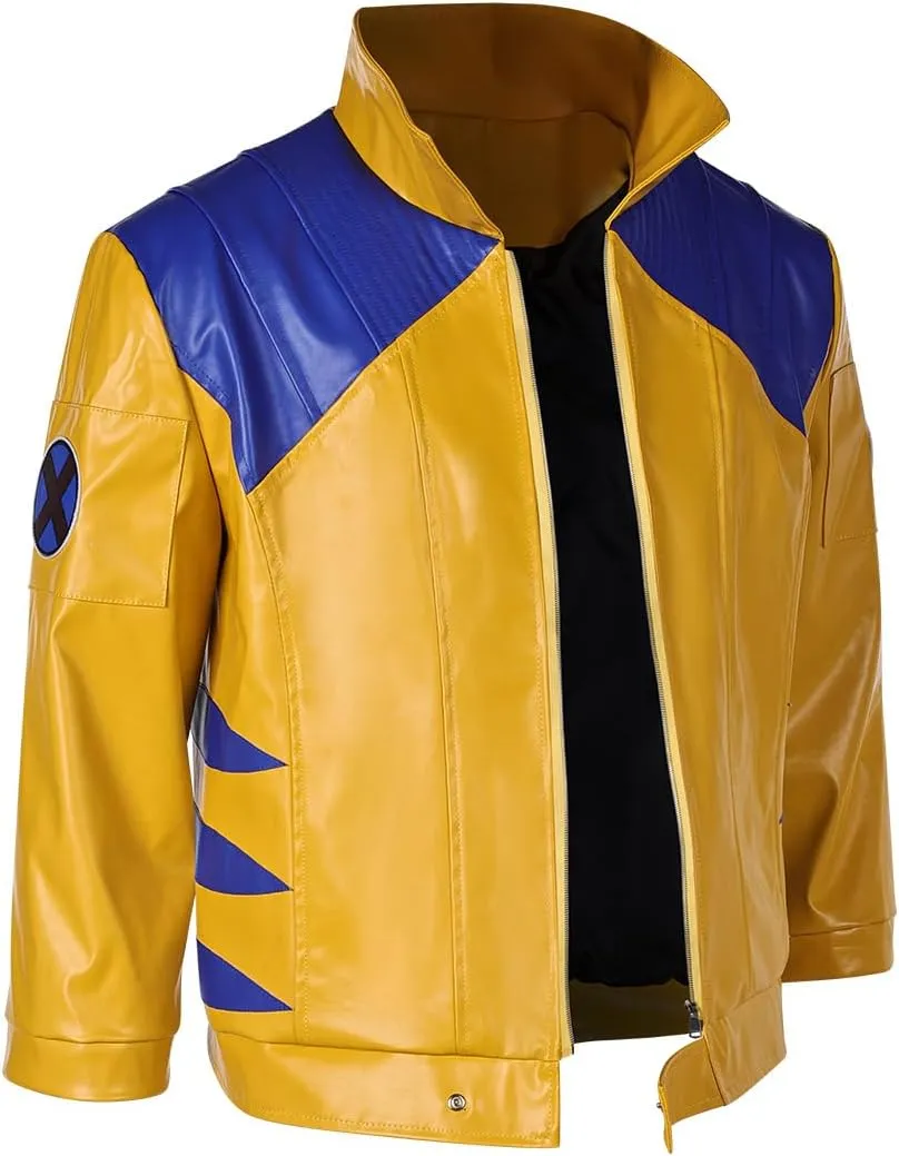 Superhero Costume Jacket for Mens, Duelist Cosplay Coat Yellow Leather Motorcycle Jackets Tops Halloween Suit