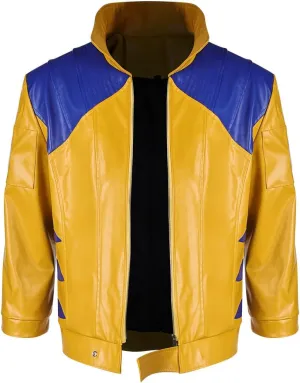 Superhero Costume Jacket for Mens, Duelist Cosplay Coat Yellow Leather Motorcycle Jackets Tops Halloween Suit