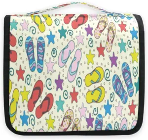 susiyo Slippers Seamless Pattern Travel Toiletry Bag for women, Portable Hanging Organizer for Full-Sized Shampoo, Conditioner, Brushes Set, Travel-Size