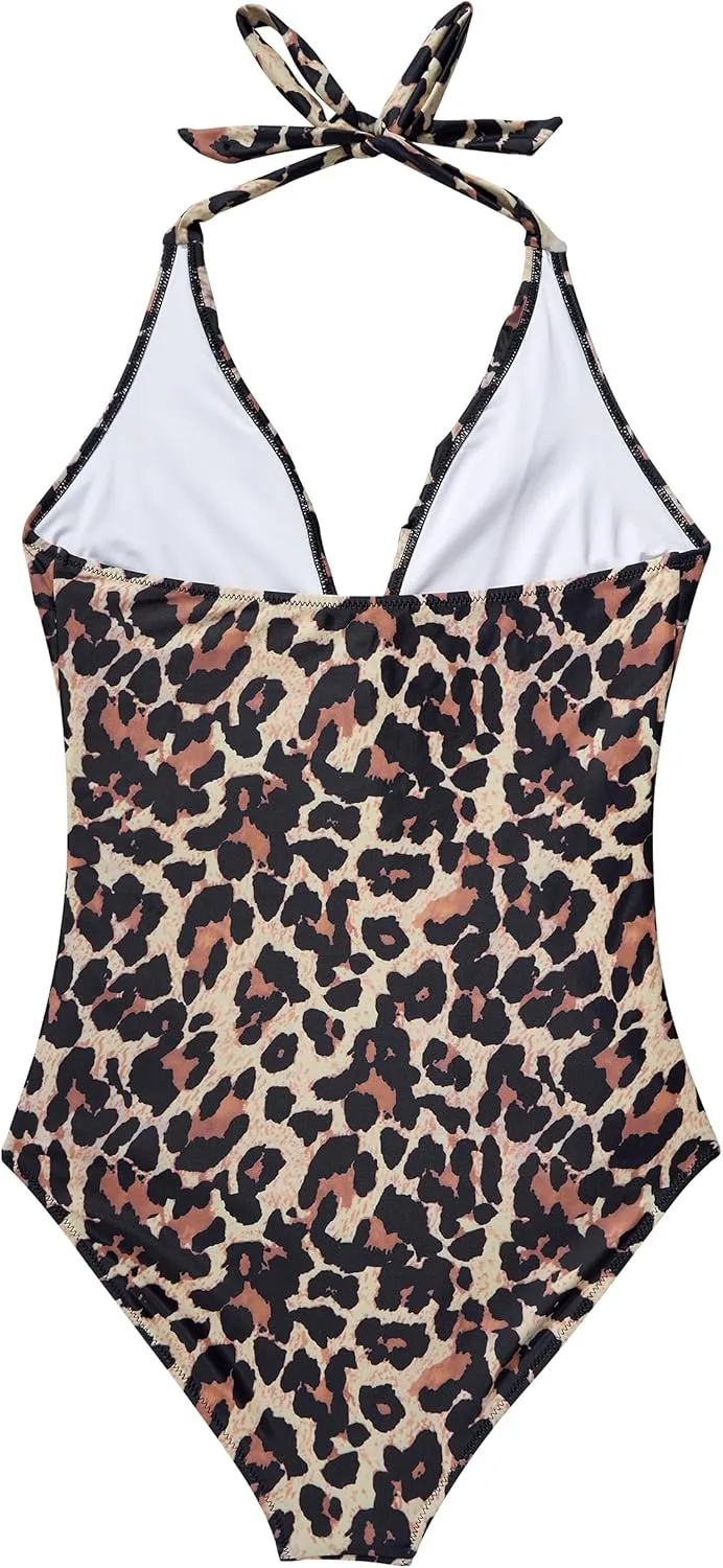 SUUKSESS Women Sexy Halter One Piece Swimsuits Ruffle Tummy Control Bathing Suit