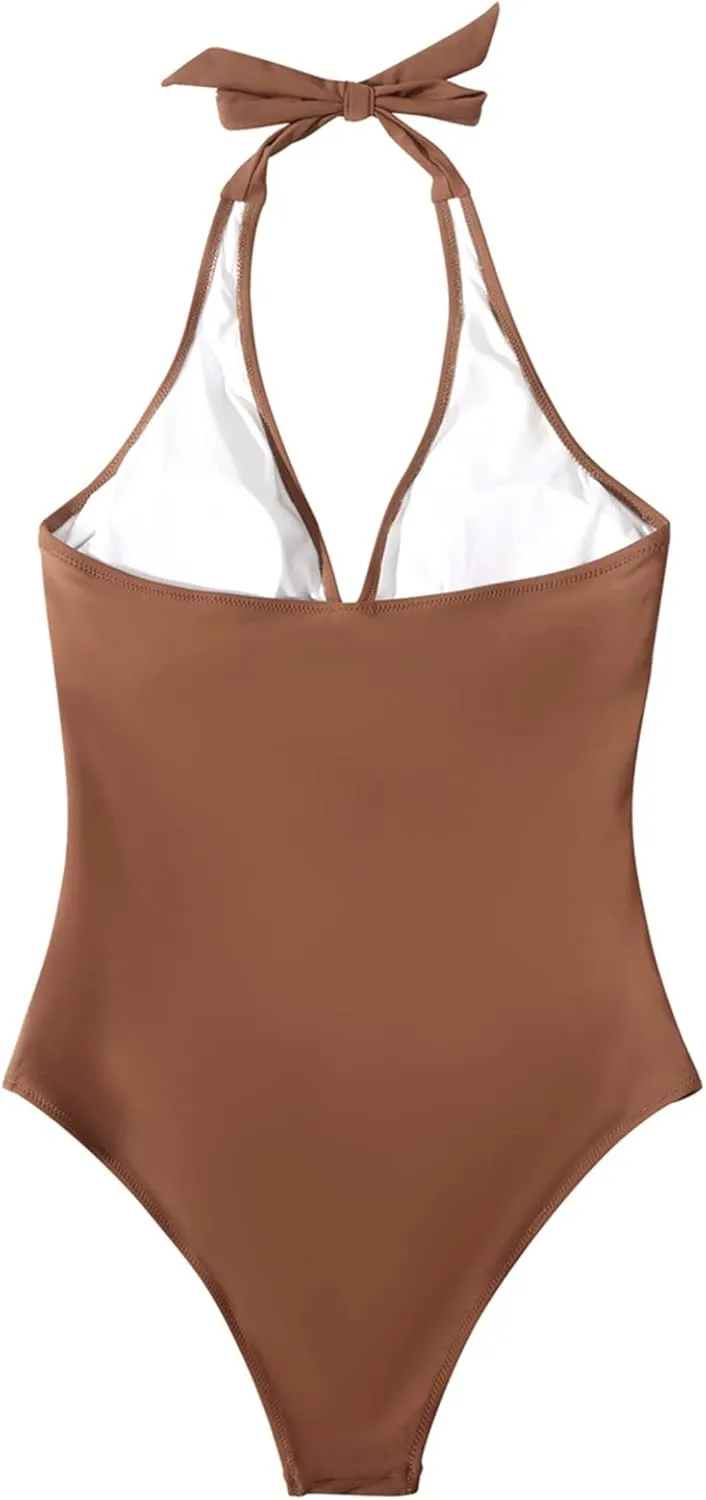 SUUKSESS Women Sexy Tummy Control One Piece Swimsuits Halter Push Up Bathing Suits