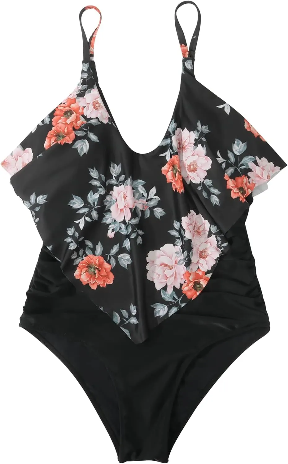 SUUKSESS Women Slimming Ruffle One Piece Swimsuits Ruched Tummy Control Bathing Suits